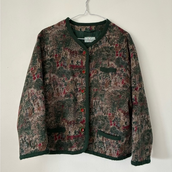 Jackets & Blazers - Vintage Green and Red Patterned Women's Jacket